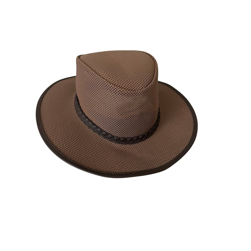 Soaker by Solair Mesh Sun Hat Tan‎ Brown Braided Band Chin Strap Made in USA L